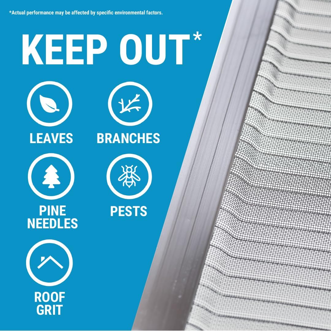 Gutter guard mesh keeping out leaves, branches, pine needles, pests, and roof grit